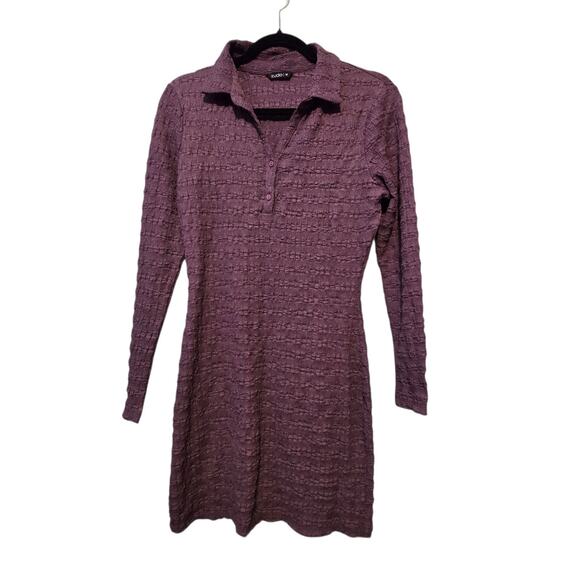 Zudio Crinkle Stretch Bodycon Dress Womens MED Plum Collar Henley Minimalist - Picture 1 of 12